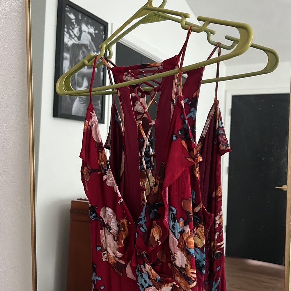 Red Multicolor Flower Float Dress - image 3